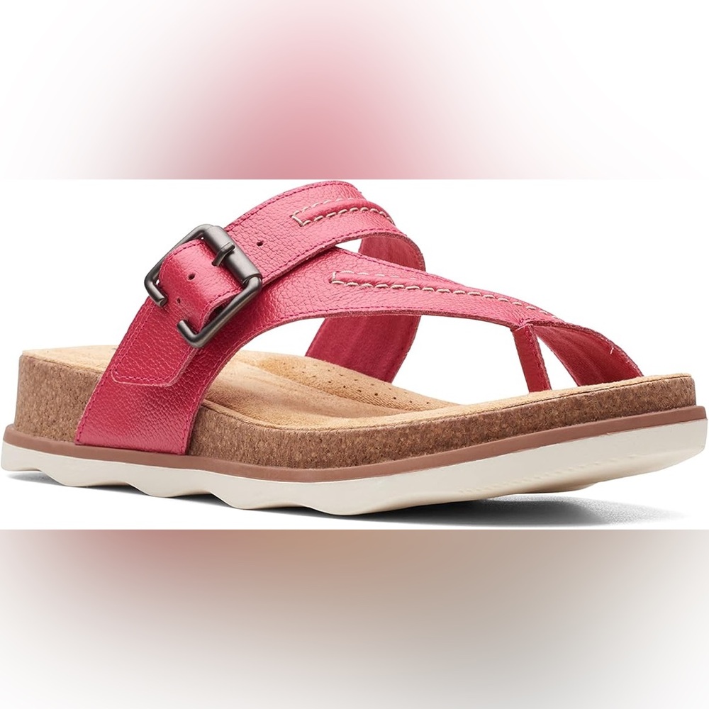 NWOB Clarks Brynn Madi Women’s Sandals  Fuchsia Leather Size 11 - Picture 2 of 2